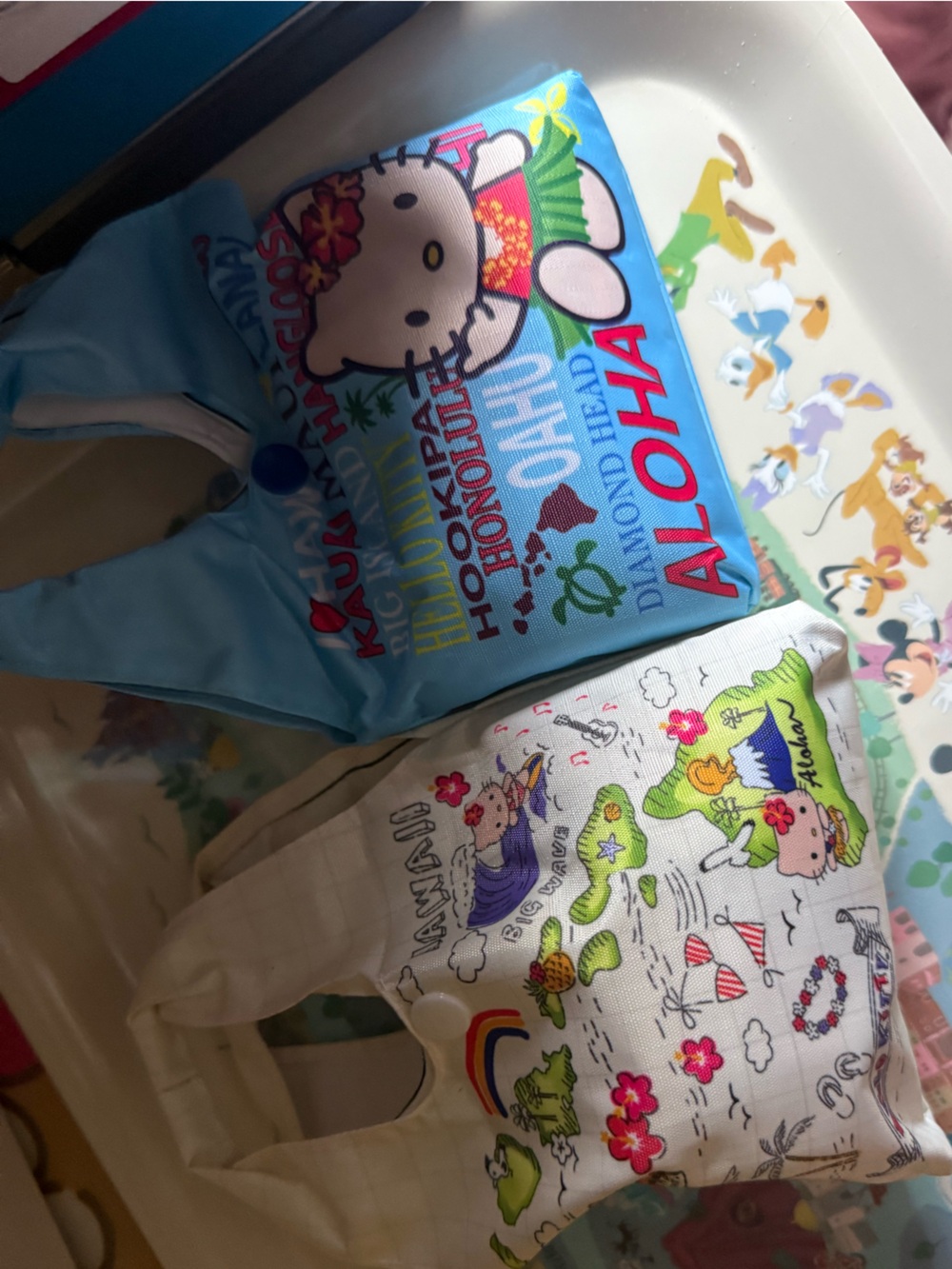SANRIO Hello Kitty HAWAII Reusable Packaway Foldable Tote Bag W/ CASE, 2 sets